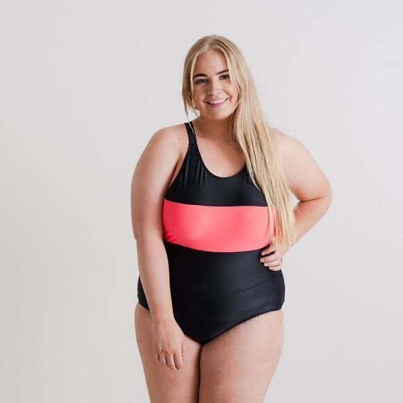 NWT XL - Full Coverage, Supportive One Piece in Hot Pink and Black - Picture 7 of 8